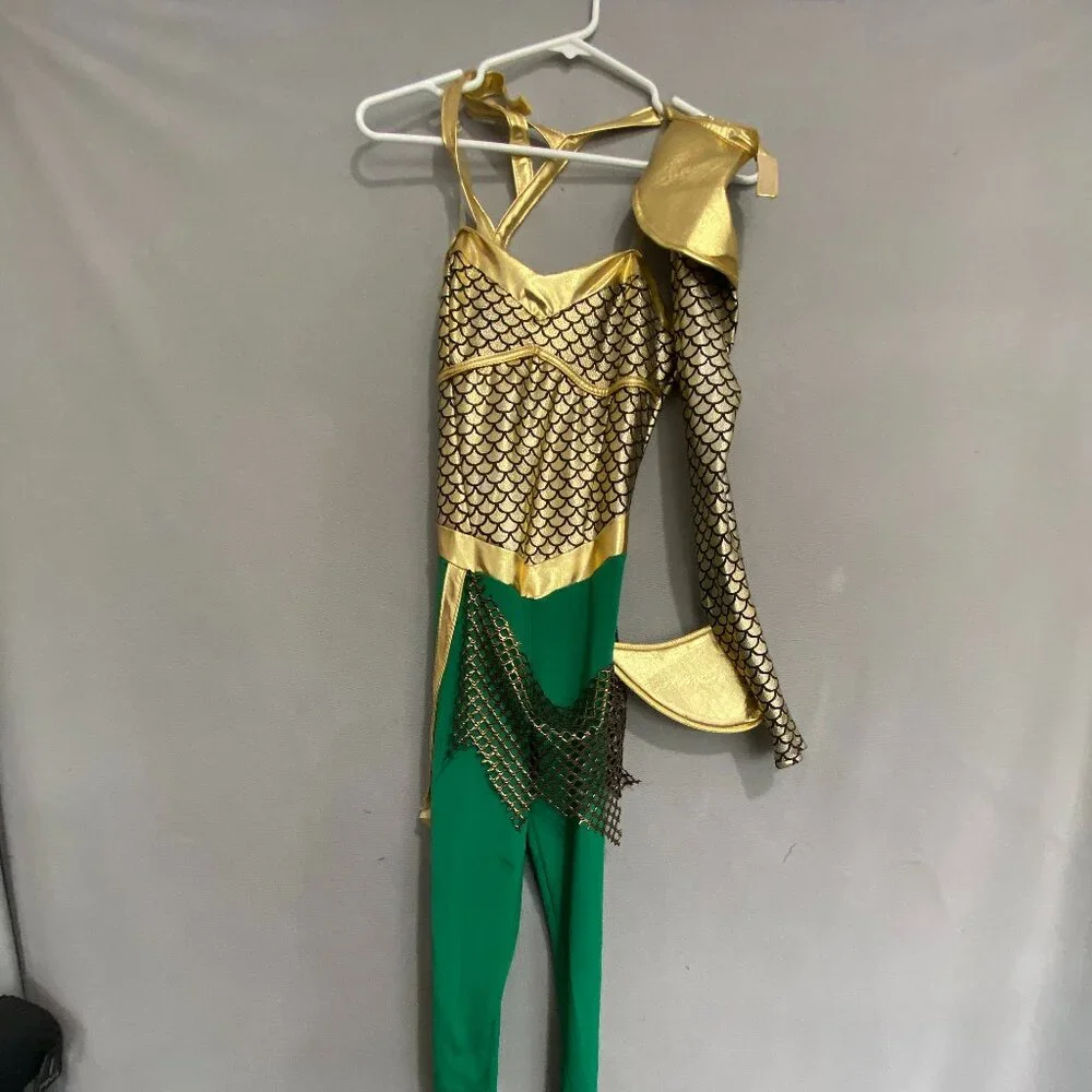 Aquaman Mera Atlantean Warrior Costume Cosplay Gold Armor Bodysuit Set - Picture 2 of 7